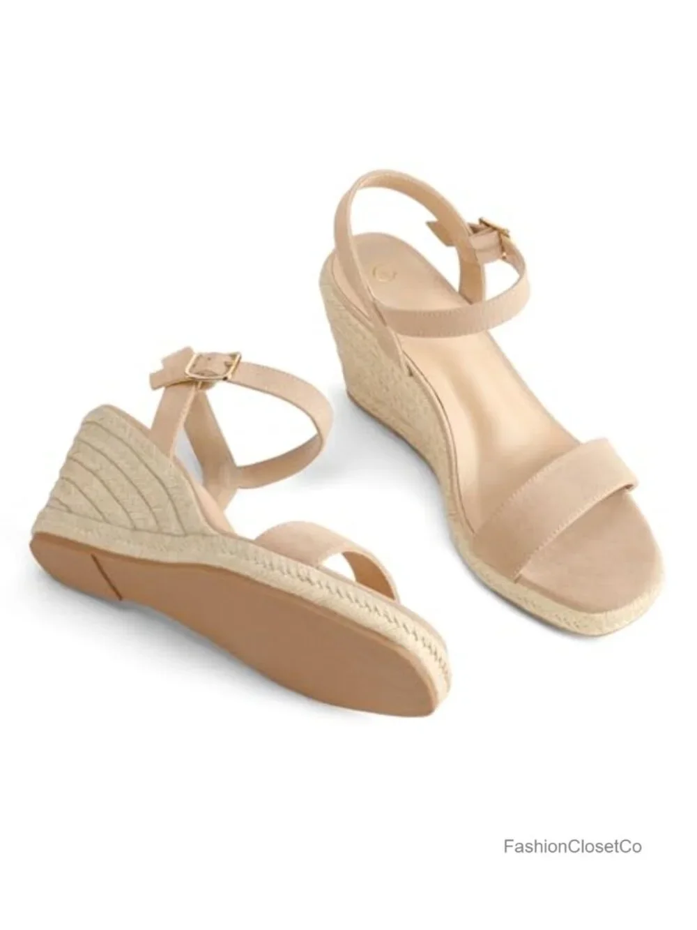 Women's Platform Espadrille Wedge Sandals Open Toe Ankle Strap Buckle Casual